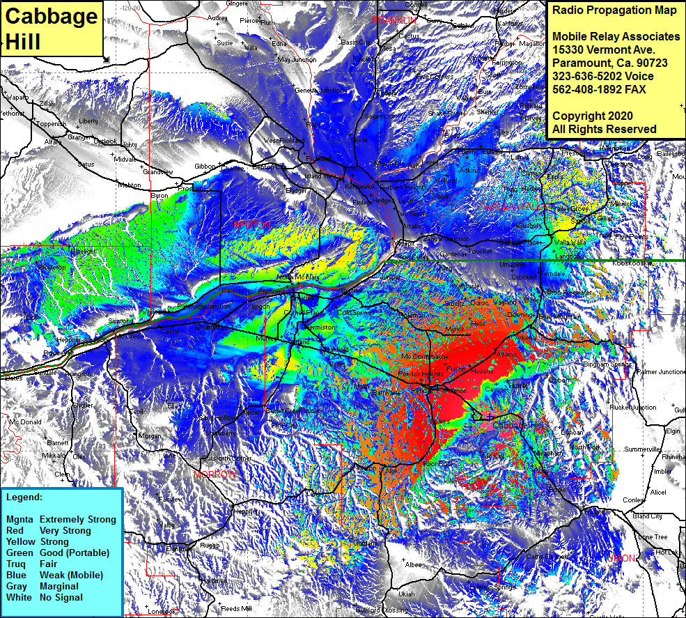 heat map radio coverage Cabbage Hill